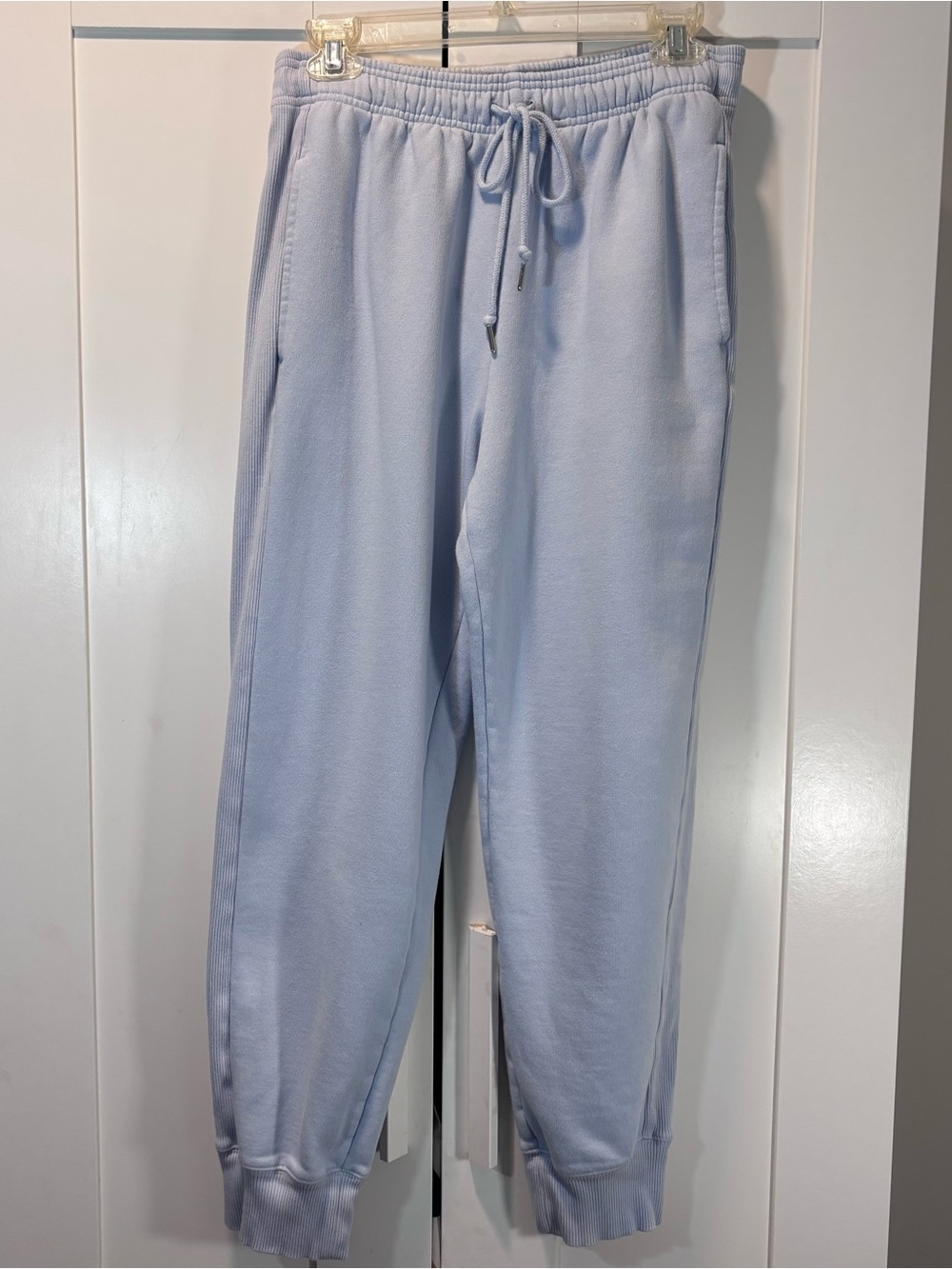 PINK Victoria’s Secret Cotton Blend Women M Blue Fleece Jogger Sweatpants Ribbed